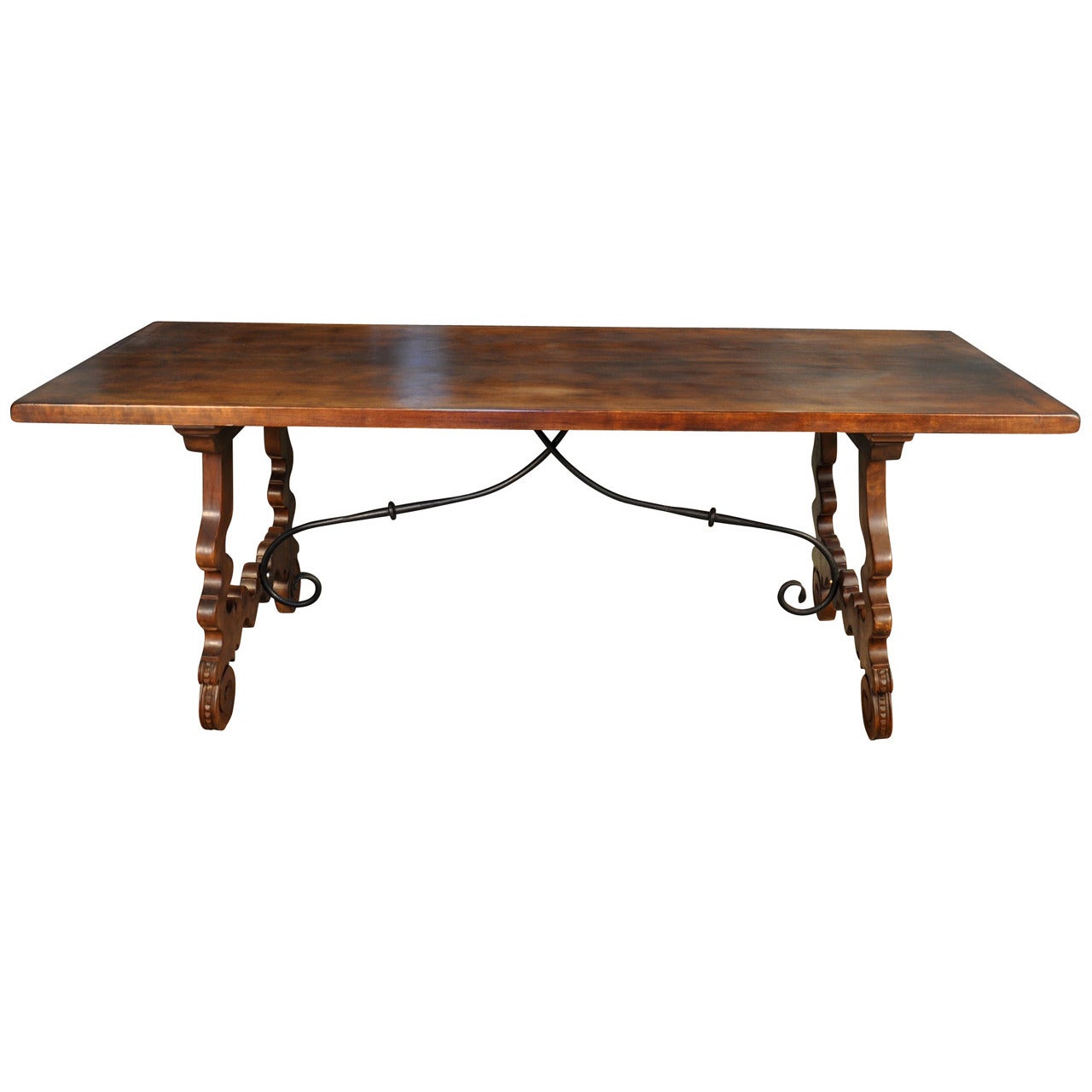 Early 20th Century Spanish Farm Table or Trestle Table in Walnut