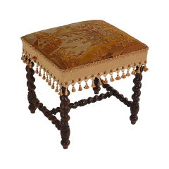 Antique French Louis XIII Style Needlepoint Stool