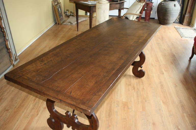 Early 19th Century Spanish Farm Trestle Table with Iron Stretchers 4