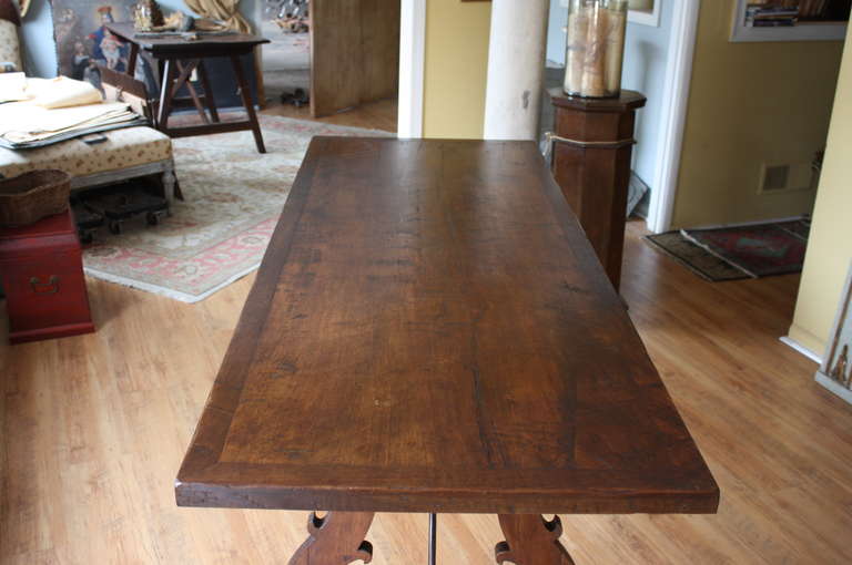 Early 19th Century Spanish Farm Trestle Table with Iron Stretchers 5