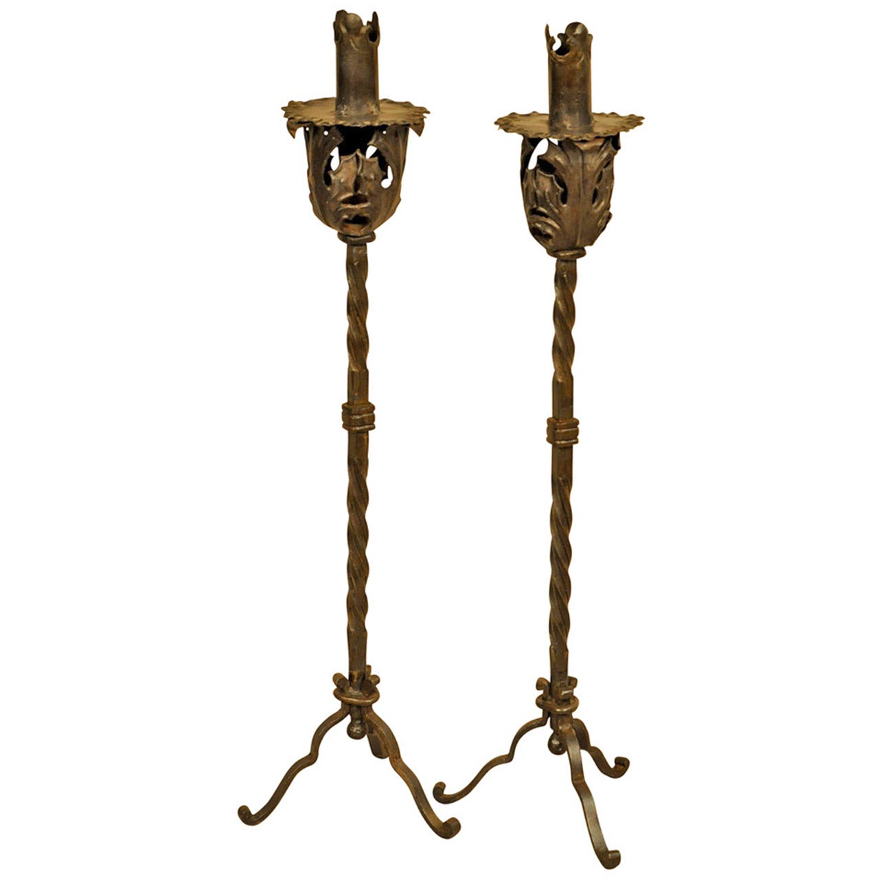 Paar italienische Eisen-Kerzenständer aus dem späten 19. Jahrhundert