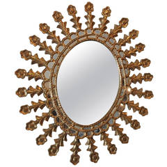 Antique Early 20th Century Italian Gilt Sunburst Mirror