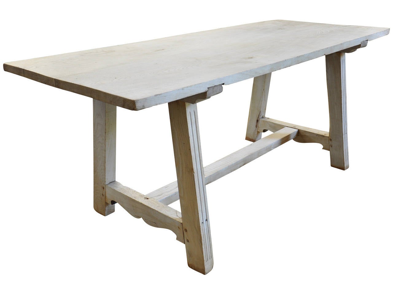 Early 19th Century Italian Farm or Trestle Table in Bleached Chestnut For Sale 1