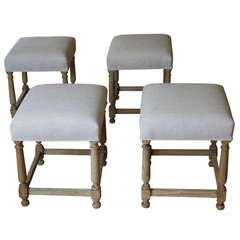 French Louis XIII Style Stools in Washed Oak - TWO PIECES AVAILABLE...