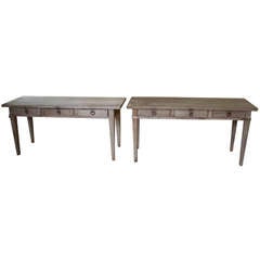 Antique Pair of French Directoire Period Consoles in Bleached Walnut