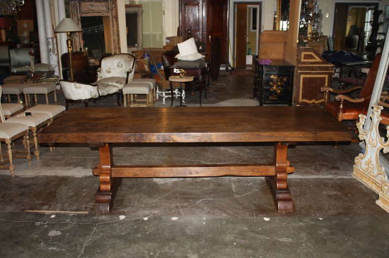 Late 19th Century French Farm Table - Trestle Table in Chestnut
