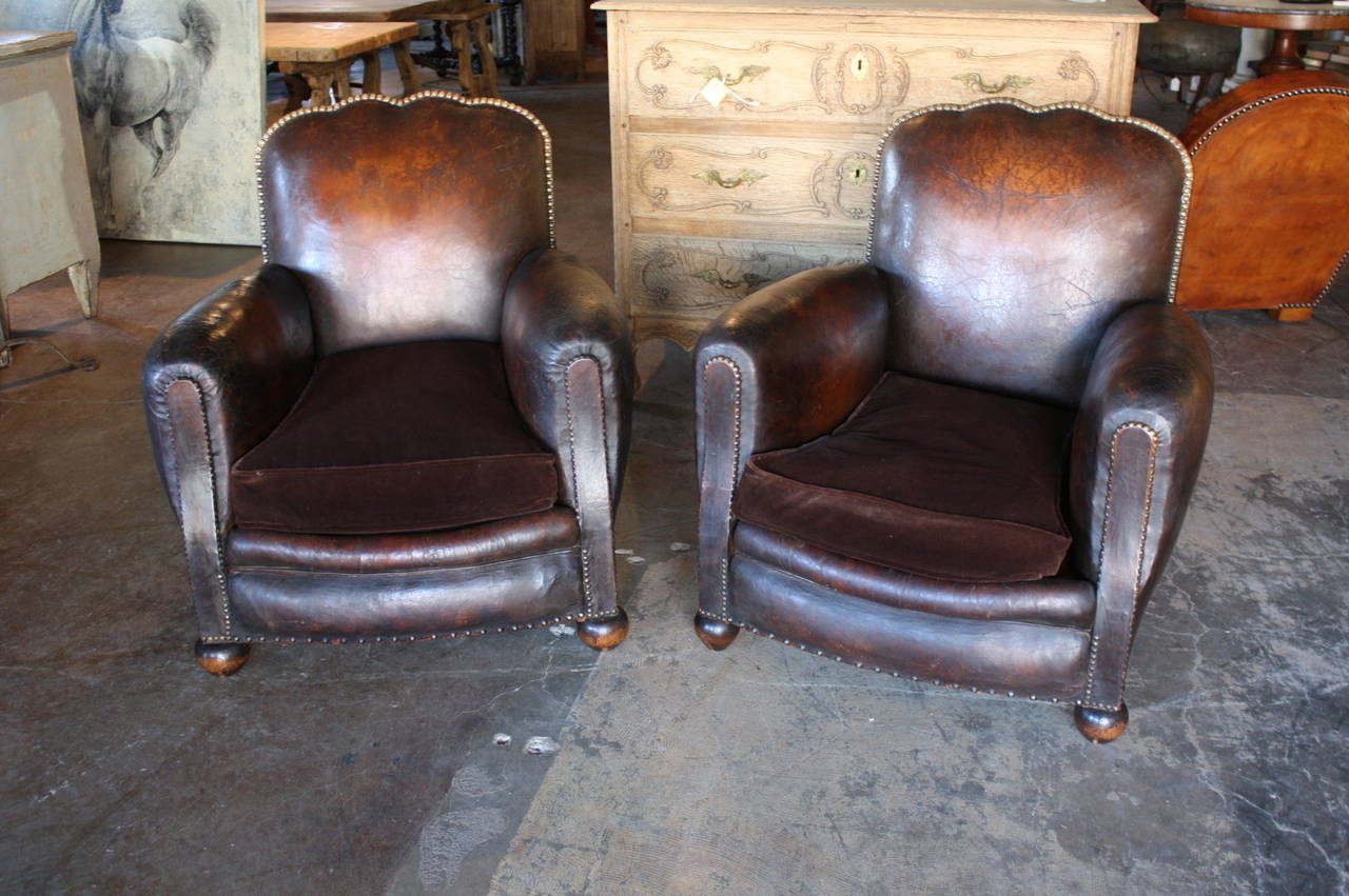 Pair of French Art Deco Leather Club Chairs