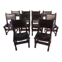 Antique Set of 10 Spanish Renaissance Style Leather Chairs