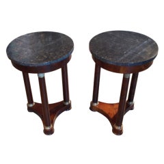 Pair of Empire Style Side Tables in Mahogany and Marble