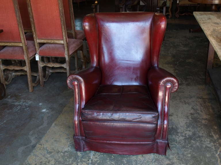 French Leather Wing Chair