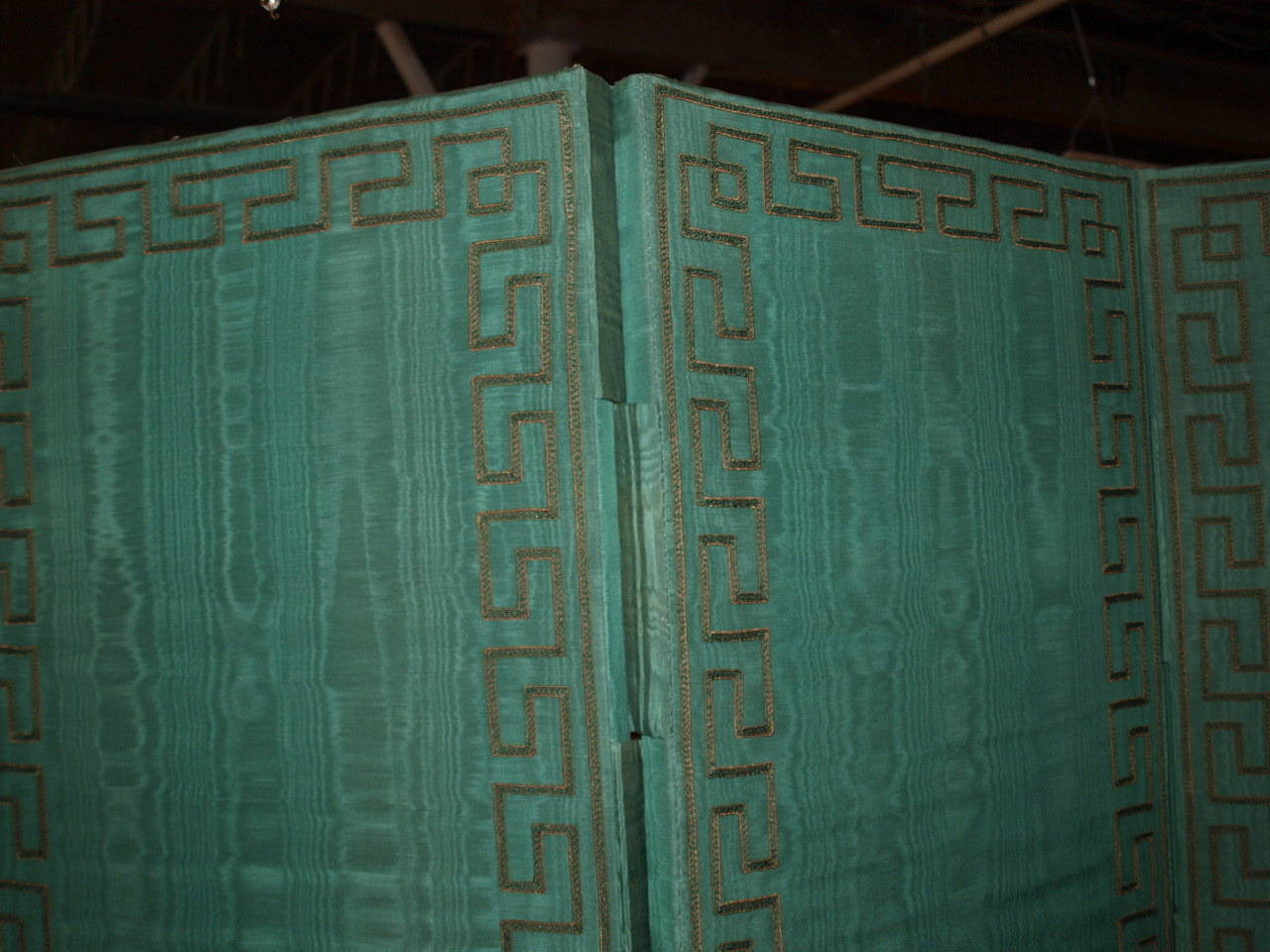 French Art Deco Period Emerald Green Silk Folding Screen or Paravant 1