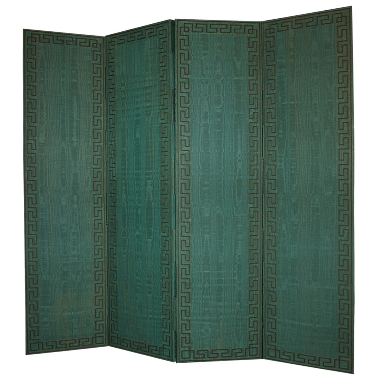 French Art Deco Period Emerald Green Silk Folding Screen or Paravant