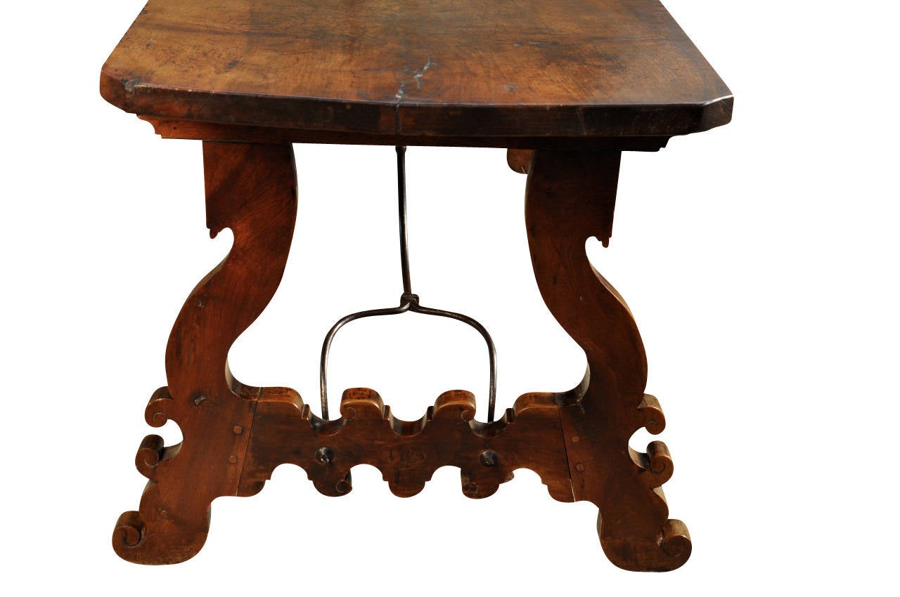 18th Century Spanish Farm or Trestle Table in Walnut with Solid Board Top 1