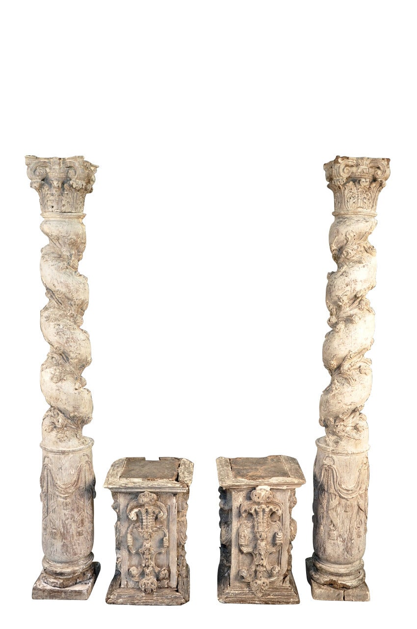 French Monumental Pair of Early 17th Century Solomonic Columns from Portugal