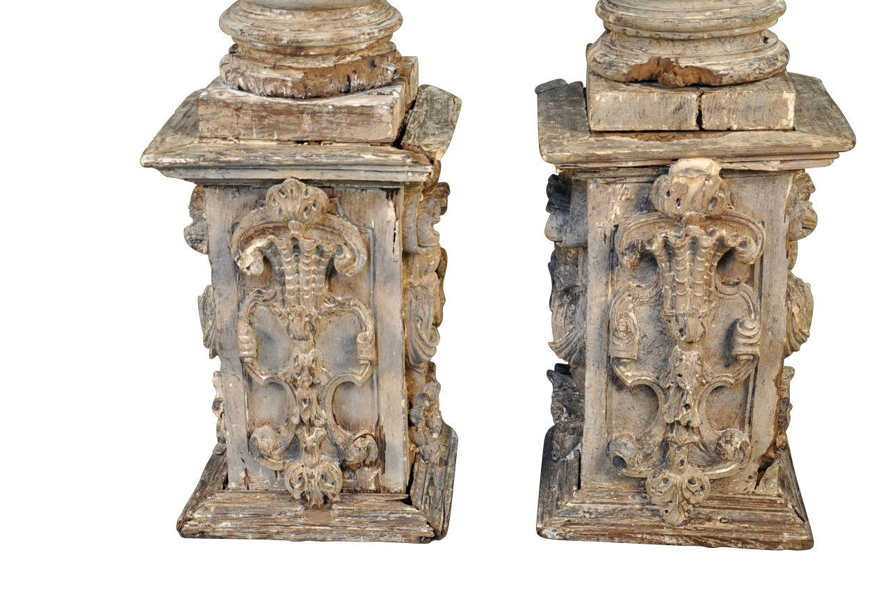 Bleached Monumental Pair of Early 17th Century Solomonic Columns from Portugal