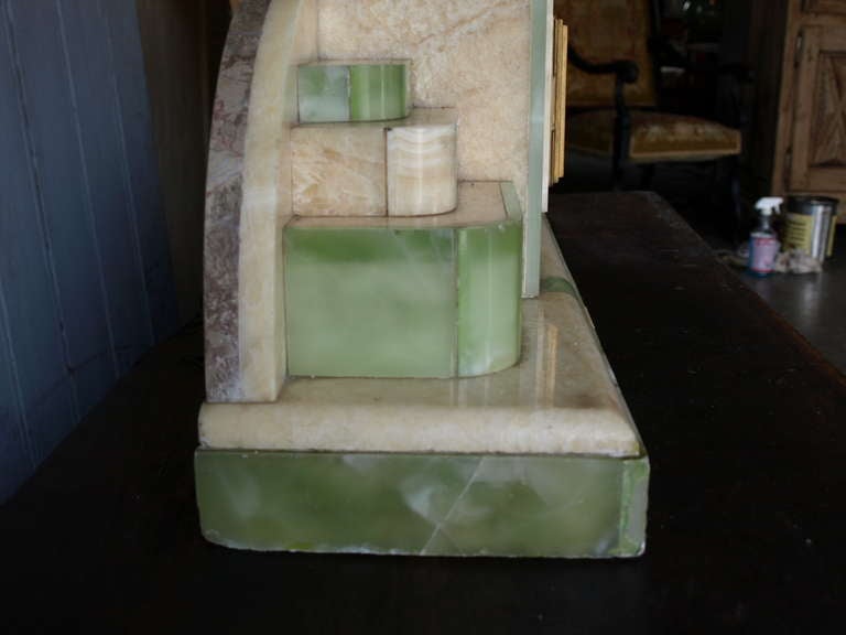 Art Deco Clock in Green Onxy and Marble 3