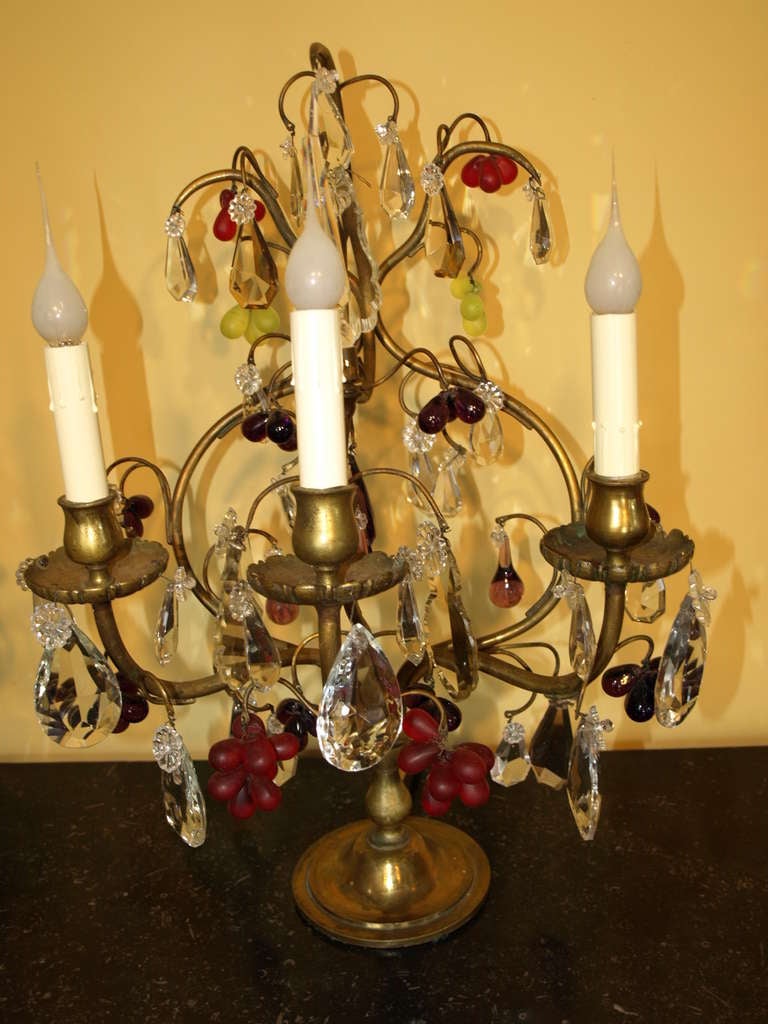 Pair of French "Girondoles" in Bronze and Crystal