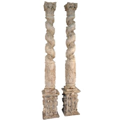 Monumental Pair of Early 17th Century Solomonic Columns from Portugal