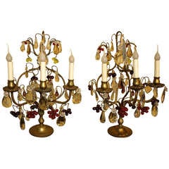 Antique Pair of French "Girondoles" in Bronze and Crystal