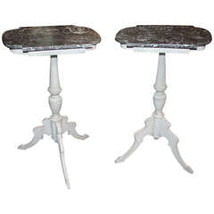 19th Century Pair of Painted Swedish Side Tables With Original Marble Tops