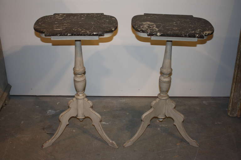 Wood 19th Century Pair of Painted Swedish Side Tables With Original Marble Tops