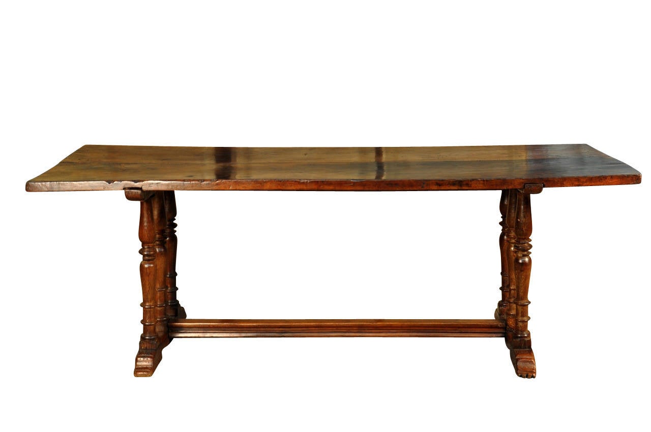 French 18th Century "Balustre" Trestle Table In Oak