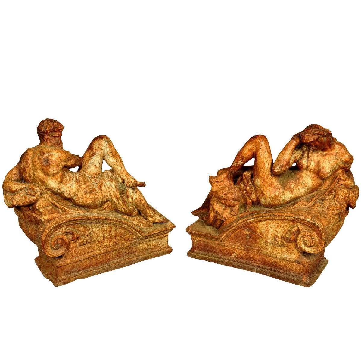 Pair of 19th Century Italian Statues in Polychromed Cast Iron For Sale