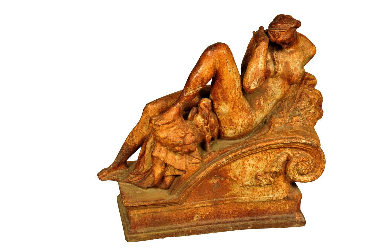 Pareja de estatuas italianas del siglo XIX en fundición policromada Italiano