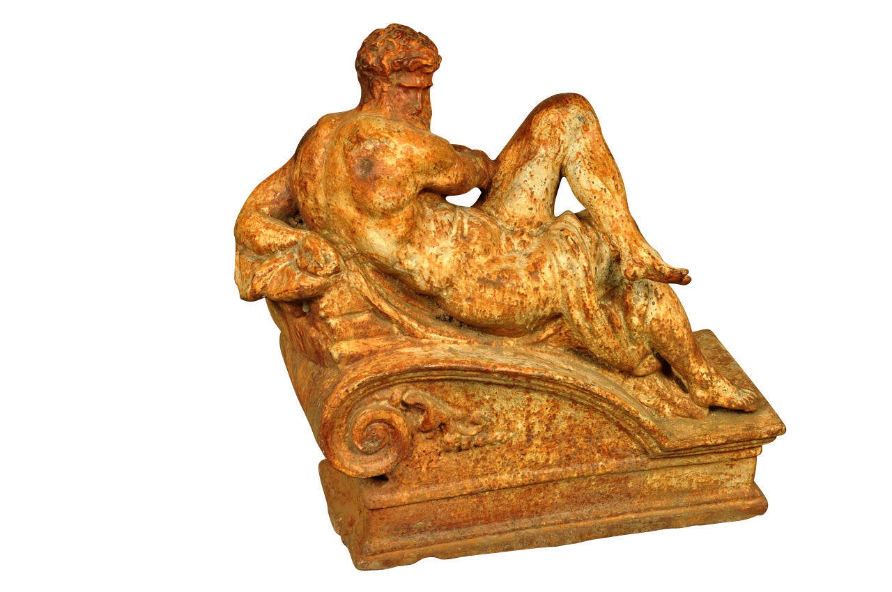 Pareja de estatuas italianas del siglo XIX en fundición policromada en Bastante bueno Estado en Round Top, TX