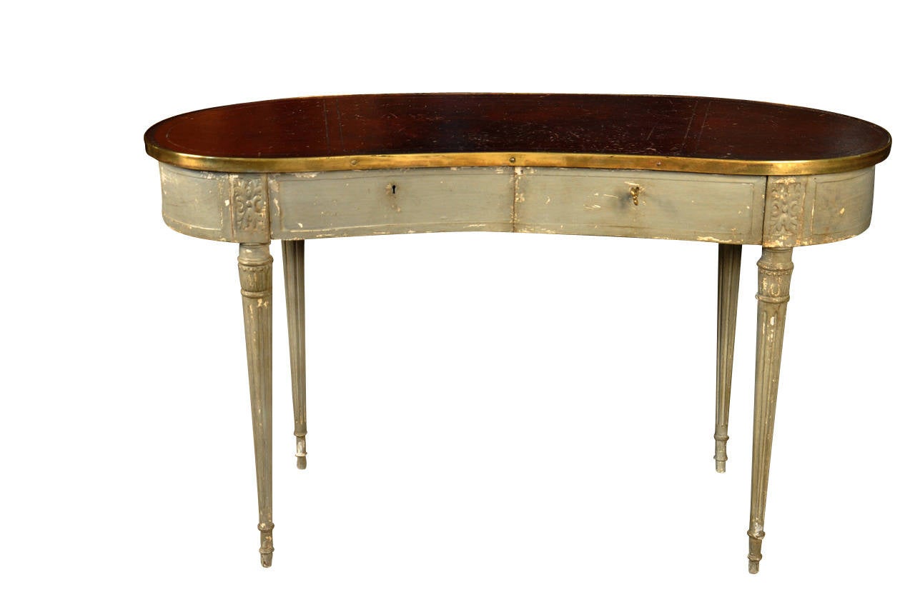 French Louis XVIth Style Kidney Shape Painted Writing Desk or Table