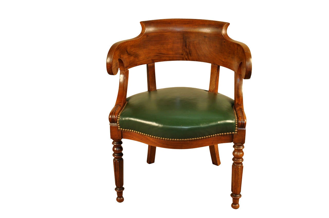 French Louis Philippe Period Office Chair or Desk Chair in Walnut and Leather at 1stdibs