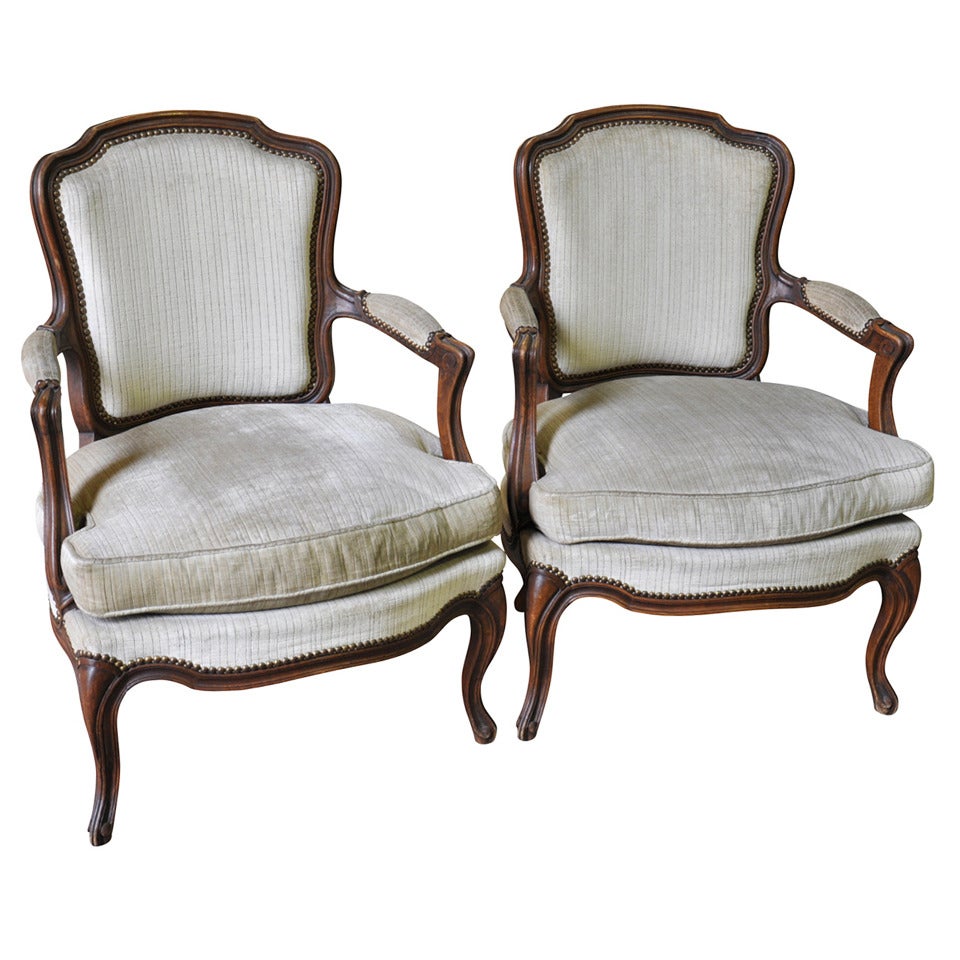 Pair of French Antique Louis XV Style Armchairs