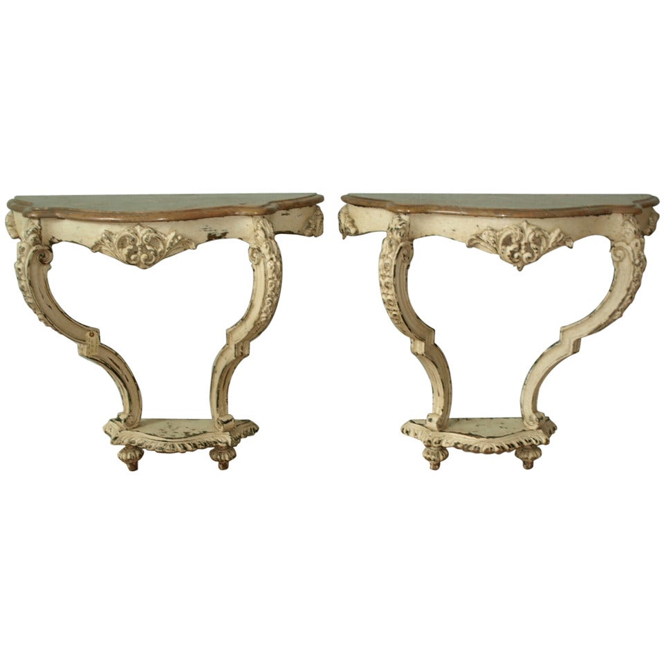 Antique Baroque Style Console in Painted Wood