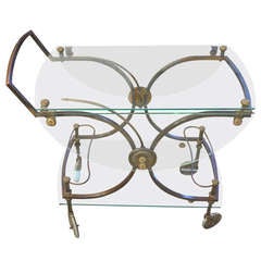 Antique French Early 20th Century Tea Cart In Glass and Brass