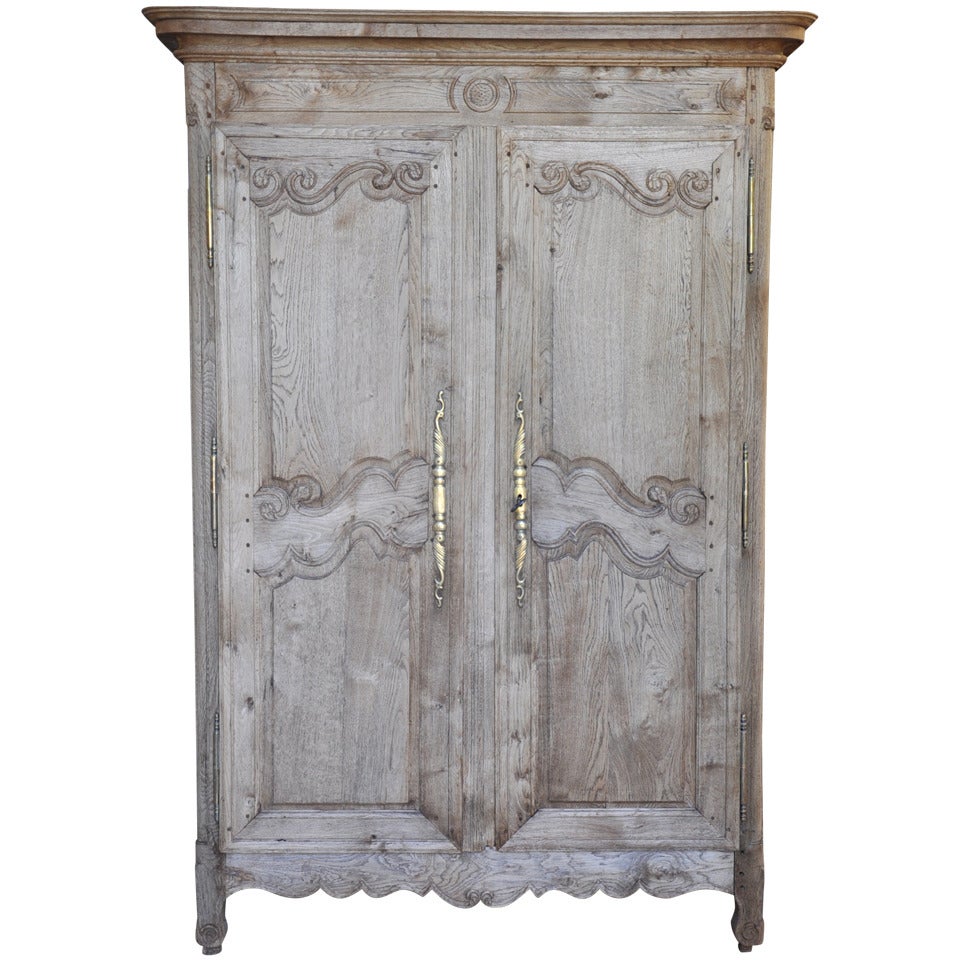 French Antique Mid 19th Century Armoire In Bleached Oak