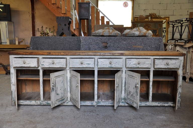 Spanish Antique 19th Century Large Painted Wood Buffet In Good Condition In Atlanta, GA