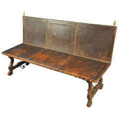 19th Century Spanish Leather Sofa or Bench
