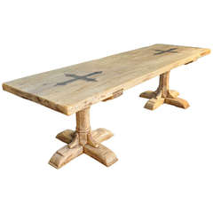 Antique 19th Century French Monastery Table in Washed Oak