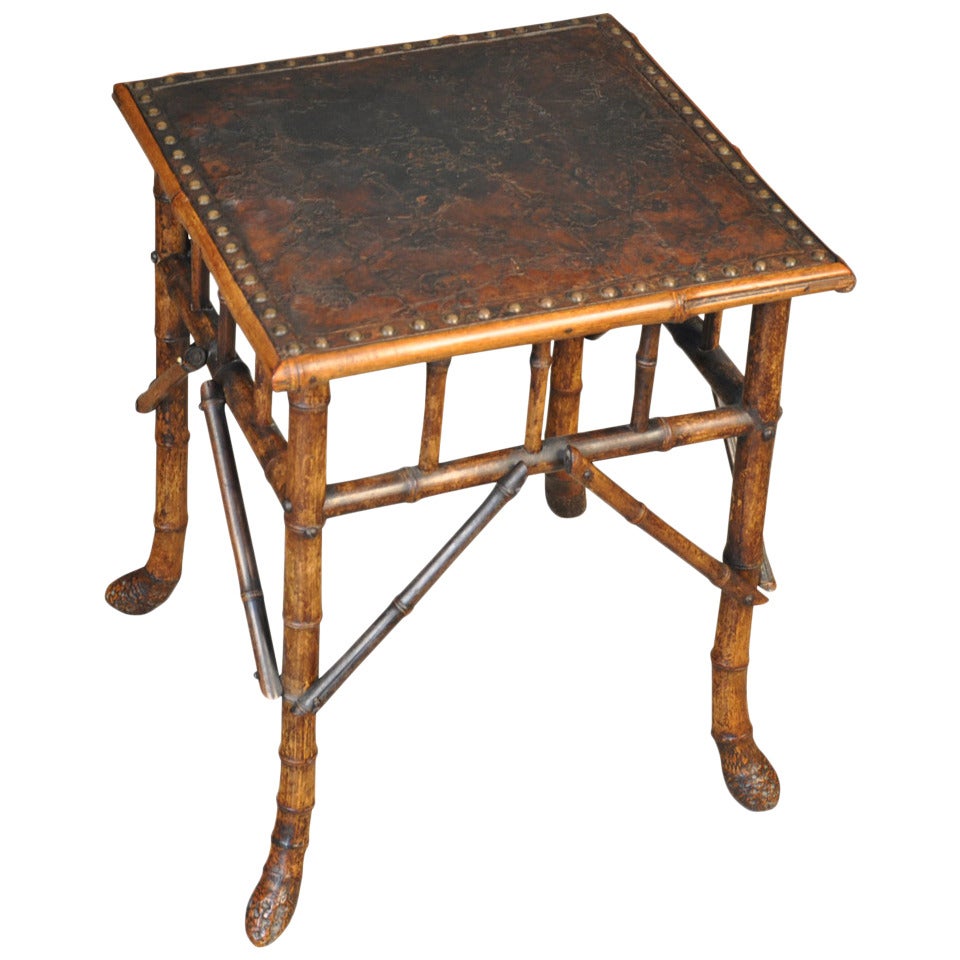 French 19th Century Stool in Bamboo and Leather