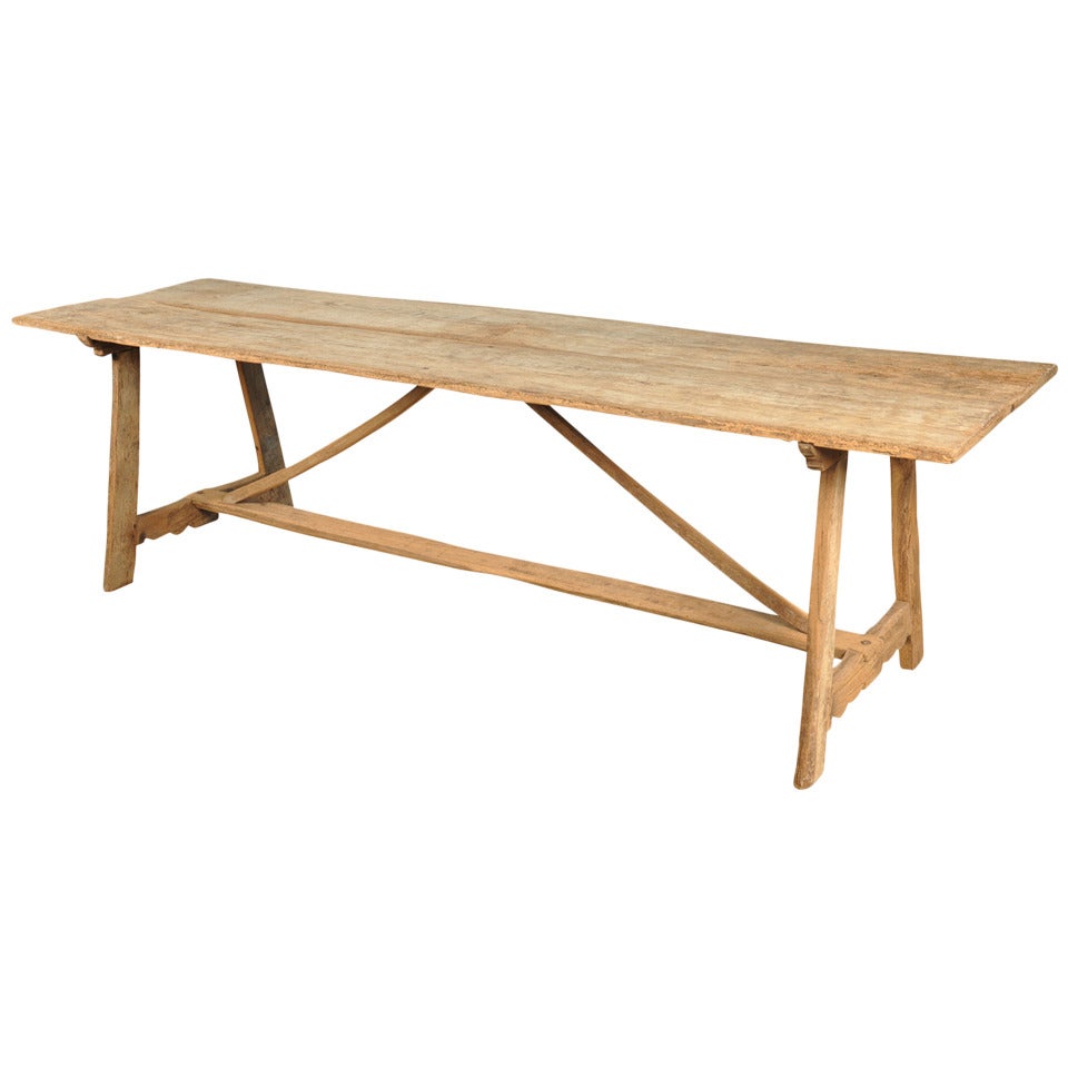 19th Century Spanish Farm Table in Washed Oak