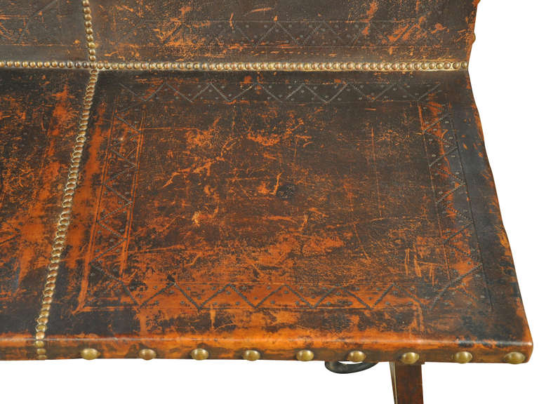 Walnut 19th Century Spanish Leather Sofa or Bench