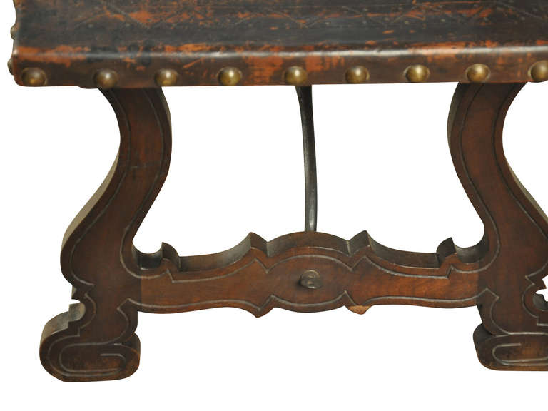 19th Century Spanish Leather Sofa or Bench 3