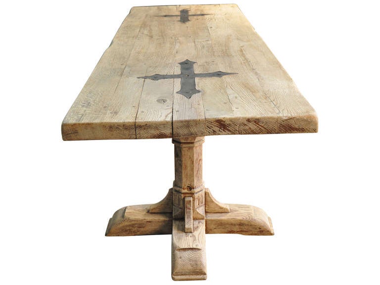 Iron 19th Century French Monastery Table in Washed Oak