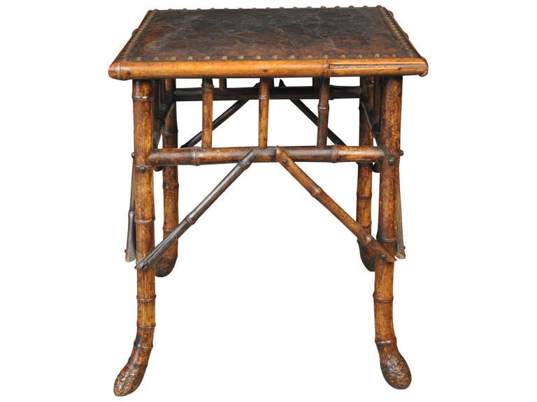 French 19th Century Stool in Bamboo and Leather In Good Condition In Atlanta, GA