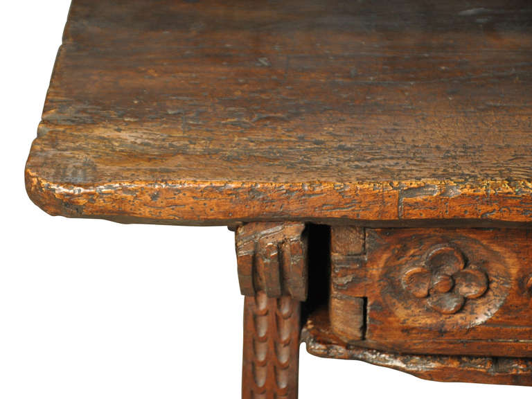 Late 18th Century Two Drawer, Trestle Console In Walnut and Iron In Good Condition In Atlanta, GA