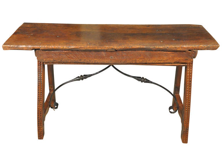 Late 18th Century Two Drawer, Trestle Console In Walnut and Iron 4