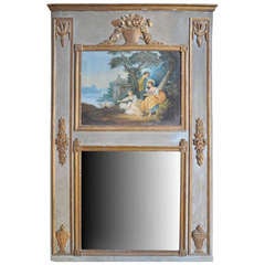 French Antique Louis XVI Style Trumeau In Painted and Gilt Wood