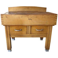 Vintage French Butcher's Block Table in Maple