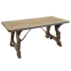 Vintage Spanish Early 20th Century Farm Table in Washed Oak