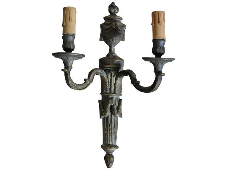 Pair of French mid-19th century Louis XVI style sconces in bronze

